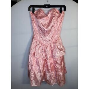 Vintage 80's Steppin Out Pink Floral Tiered Strapless Mini Cocktail Dress
